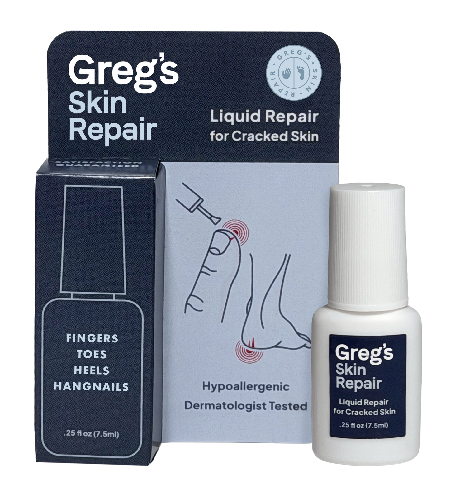 Greg's Skin Repair product packaging with bottle and box on a white background