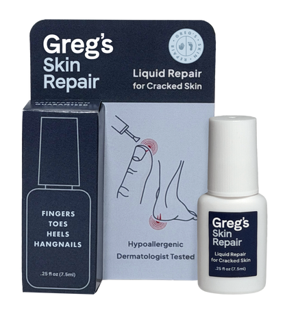 Greg's Skin Repair product packaging with bottle and box on a white background